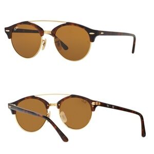 Ray-Ban RB 4346 Clubround Double Bridge Sunglasses 990/33 Shiny Red Havana Brown